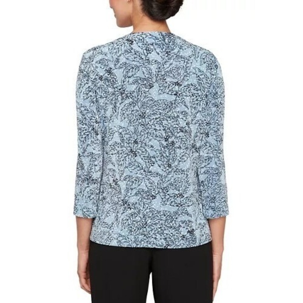 Alex Evenings Twin Set Womens XL Blue Botanical Leaf Jacket and Tank 2pc - Picture 5 of 12